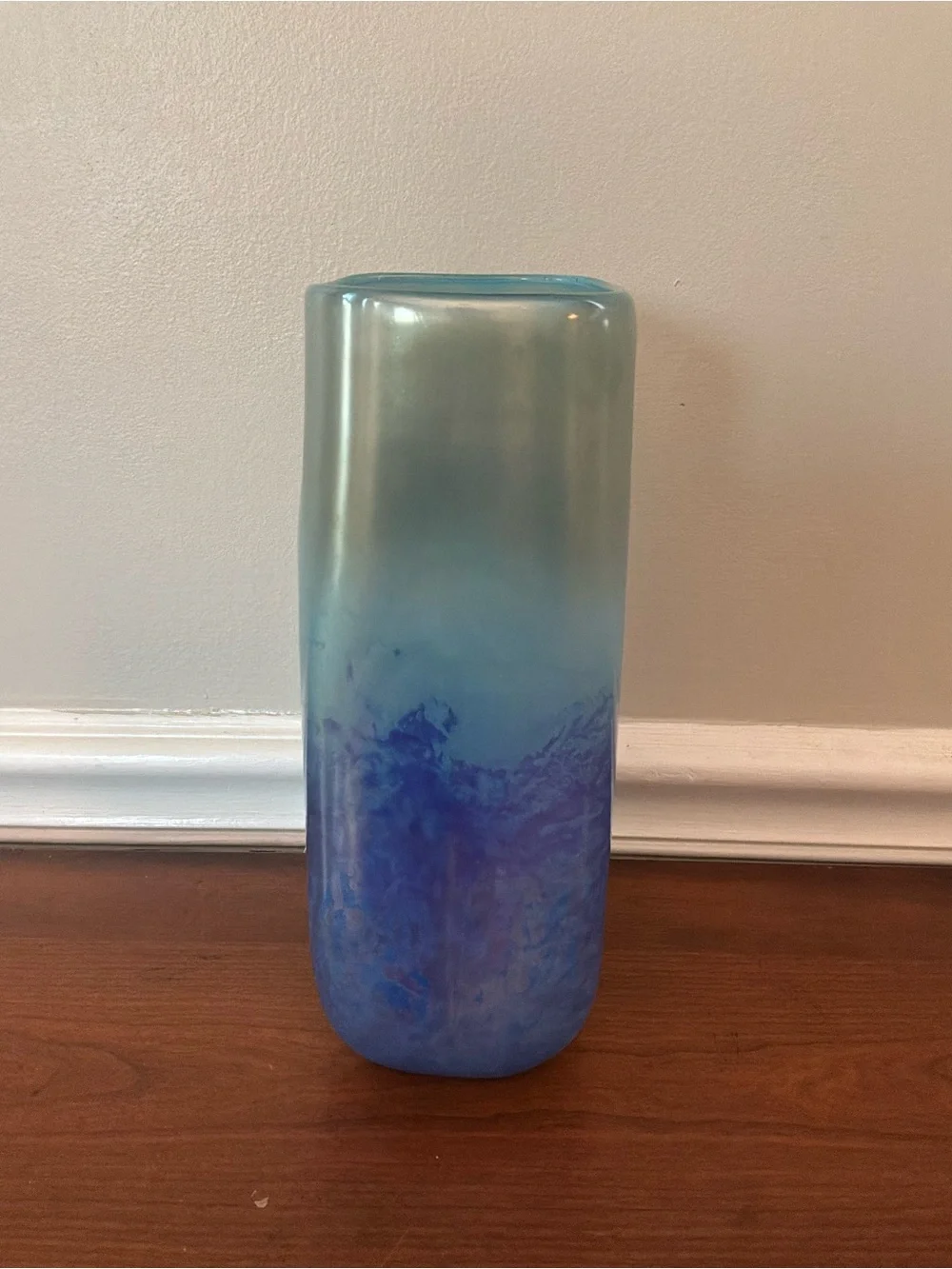 9” Teleflora Contemporary Glass sky Blue  Turquoise Aqua Rectangle vase
